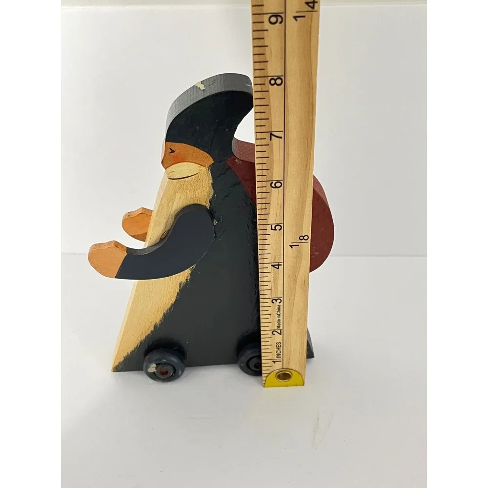 Vintage Primitive‎ Folk Art Santa Figurine Unisex OS Black Red Wooden